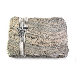 Grabplatte Juparana/Strikt Kreuz/Rose (Alu)