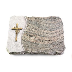 Grabplatte Juparana/Wave Kreuz/Ähren (Bronze)