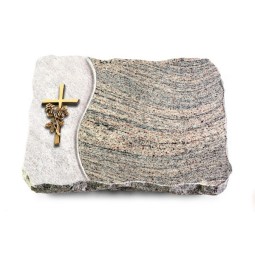 Grabplatte Juparana/Wave Kreuz/Rose (Bronze)