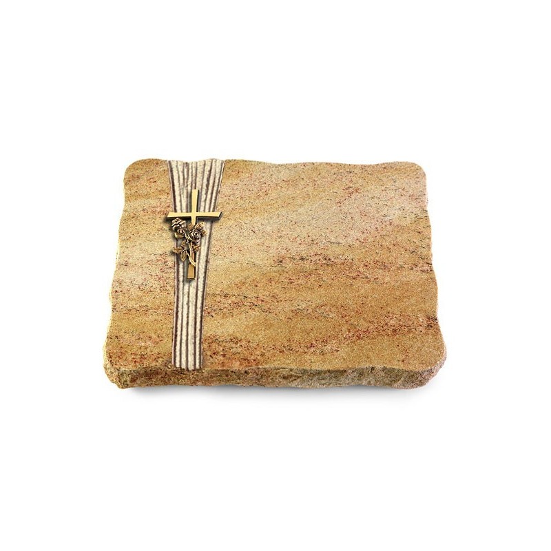Grabplatte Kashmir/Strikt Kreuz/Rose (Bronze)