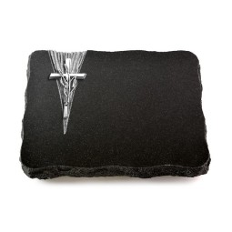 Grabplatte Indisch Black Delta Kreuz/Ähren (Alu)