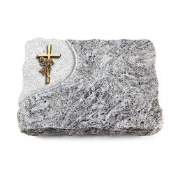 Grabplatte Marina Blue/Folio Kreuz/Rose (Bronze)