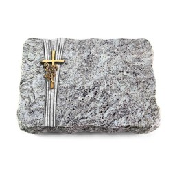 Grabplatte Marina Blue/Strikt Kreuz/Rose (Bronze)