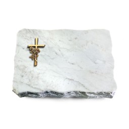 Grabplatte Omega Marmor/Pure Kreuz/Rose (Bronze)