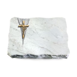 Grabplatte Omega Marmor/Delta Kreuz/Ähren (Bronze)