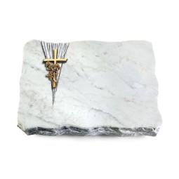 Grabplatte Omega Marmor/Delta Kreuz/Rose (Bronze)