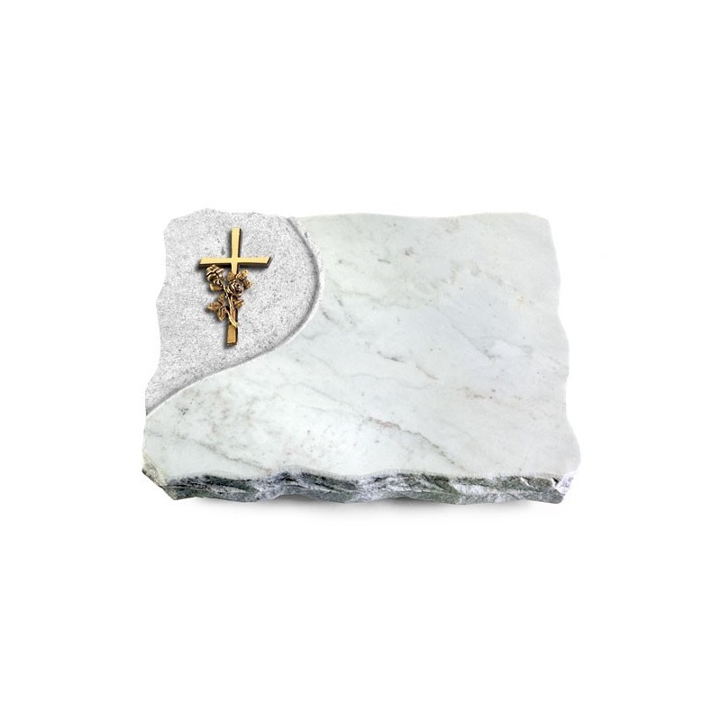 Grabplatte Omega Marmor/Folio Kreuz/Rose (Bronze)