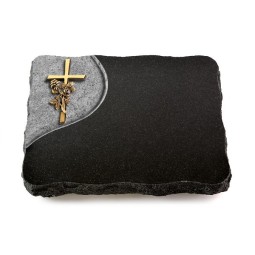 Grabplatte Indisch Black Folio Kreuz/Rose (Bronze)