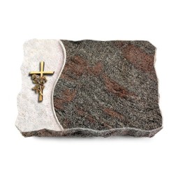 Grabplatte Paradiso/Wave Kreuz/Rose (Bronze)