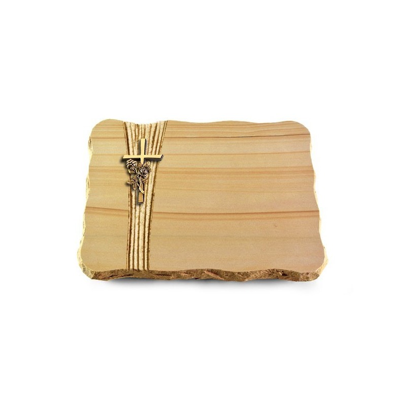 Grabplatte Woodland/Strikt Kreuz/Rose (Bronze)