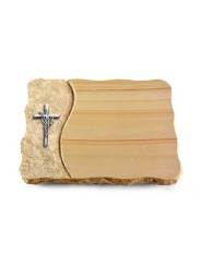 Grabplatte Woodland/Wave Kreuz/Ähren (Alu)