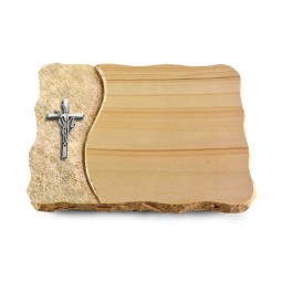 Grabplatte Woodland/Wave Kreuz/Ähren (Alu)