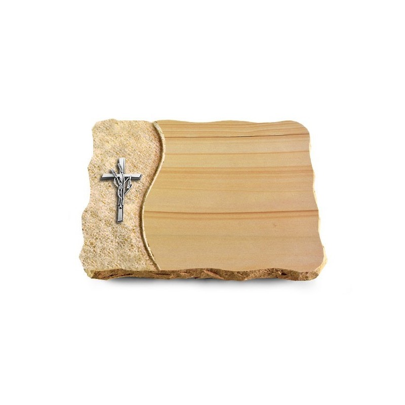 Grabplatte Woodland/Wave Kreuz/Ähren (Alu)