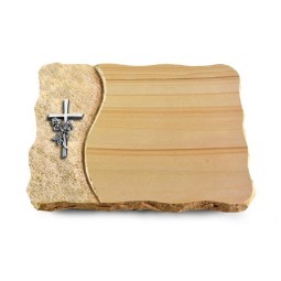 Grabplatte Woodland/Wave Kreuz/Rose (Alu)