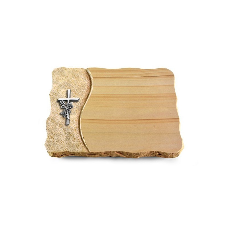 Grabplatte Woodland/Wave Kreuz/Rose (Alu)
