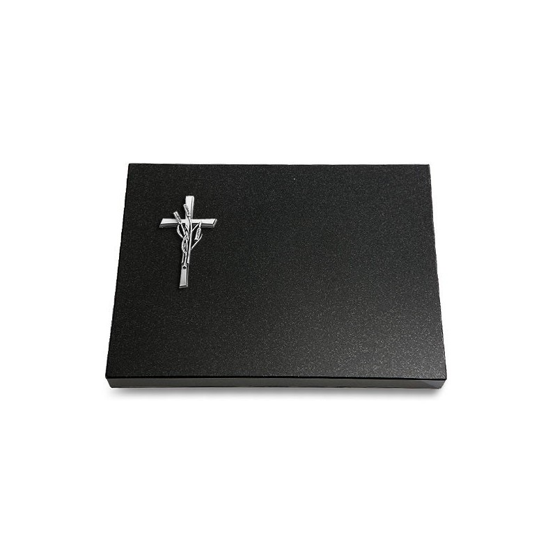 Grabtafel Indisch Black Pure Kreuz/Ähren (Alu)