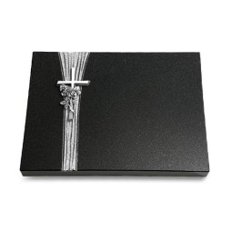 Grabtafel Indisch Black Strikt Kreuz/Rose (Alu)