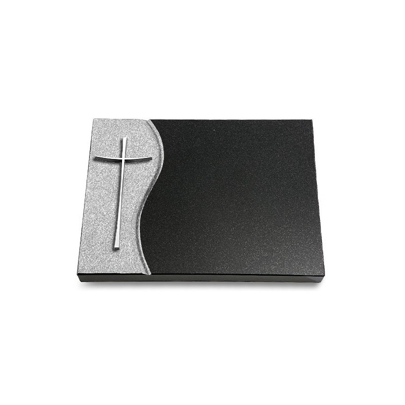 Grabtafel Indisch Black Wave Kreuz 2 (Alu)