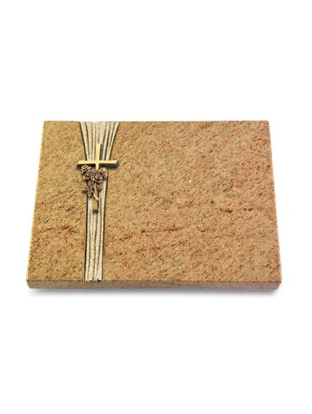 Grabtafel Kashmir Strikt Kreuz/Rose (Bronze)