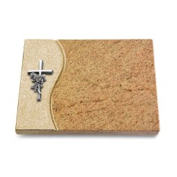 Grabtafel Kashmir Wave Kreuz/Rose (Alu)