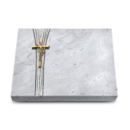 Grabtafel Omega Marmor Strikt Kreuz/Ähren (Bronze)