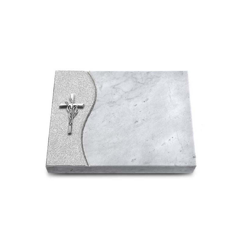 Grabtafel Omega Marmor Wave Kreuz/Ähren (Alu)