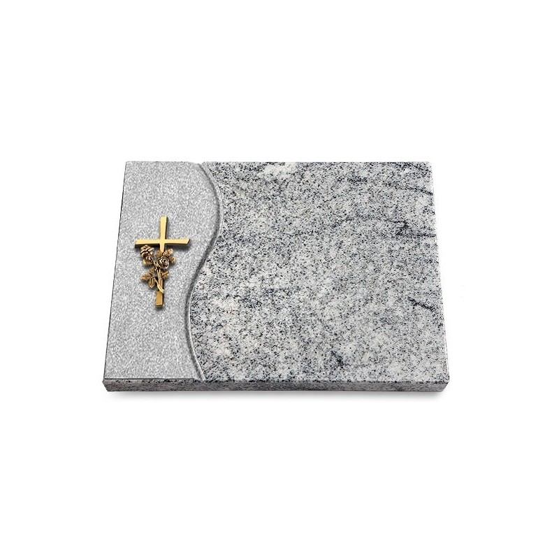 Grabtafel Viskont White Wave Kreuz/Rose (Bronze)