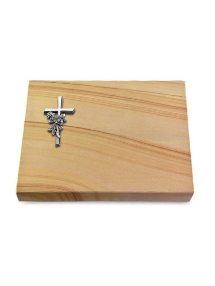 Grabtafel Woodland Pure Kreuz/Rose (Alu)