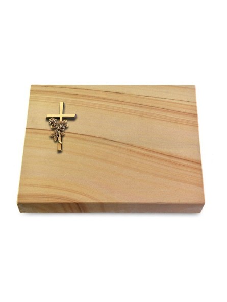 Grabtafel Woodland Pure Kreuz/Rose (Bronze)