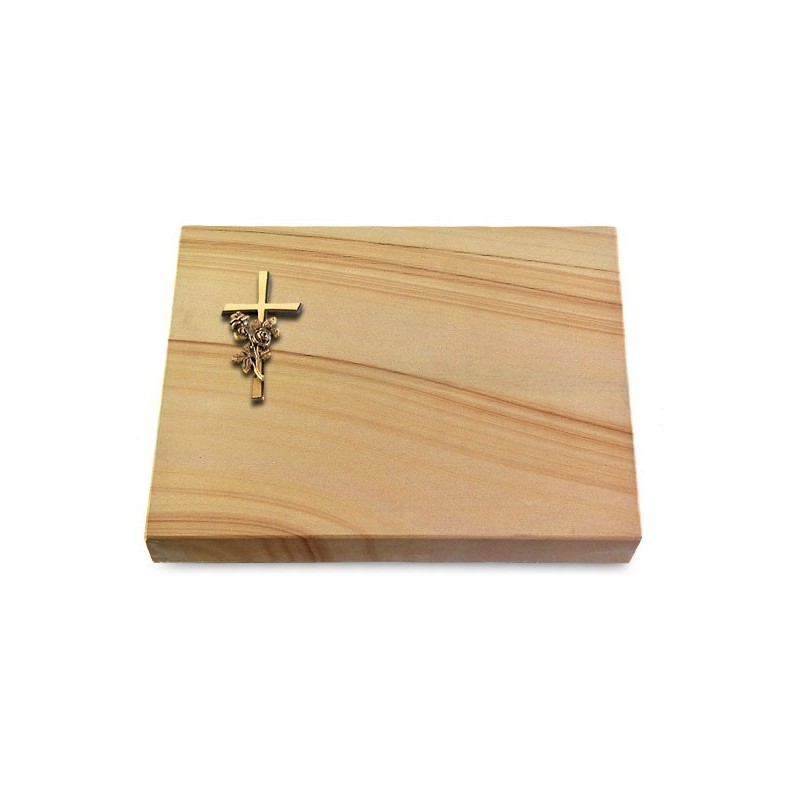 Grabtafel Woodland Pure Kreuz/Rose (Bronze)