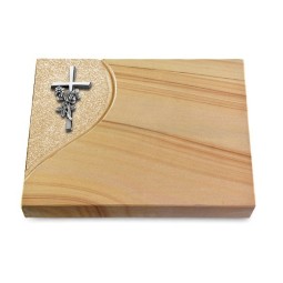 Grabtafel Woodland Folio Kreuz/Rose (Alu)