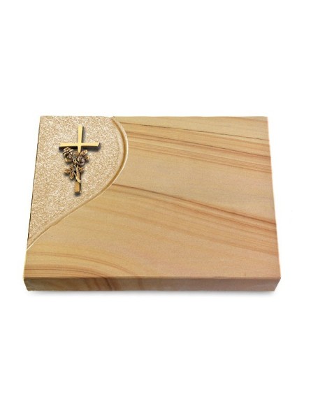 Grabtafel Woodland Folio Kreuz/Rose (Bronze)