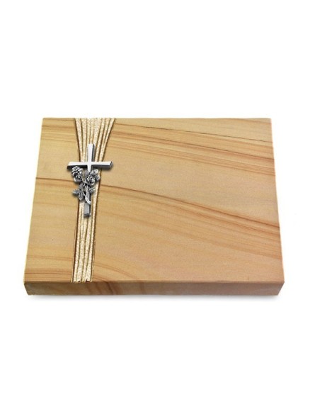Grabtafel Woodland Strikt Kreuz/Rose (Alu)