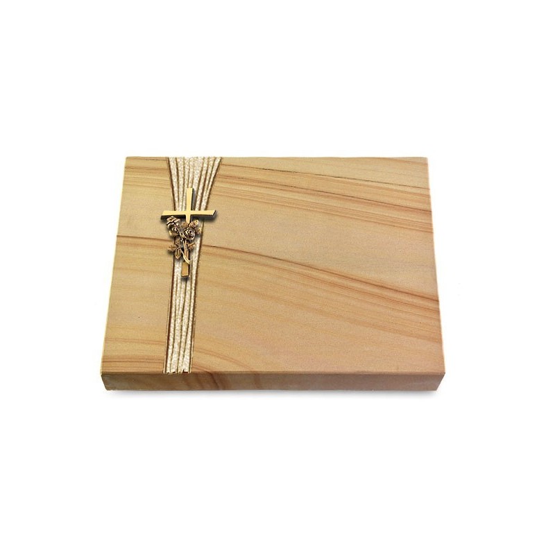 Grabtafel Woodland Strikt Kreuz/Rose (Bronze)