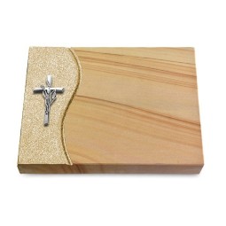 Grabtafel Woodland Wave Kreuz/Ähren (Alu)