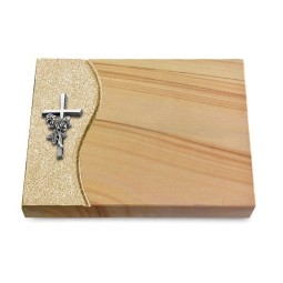 Grabtafel Woodland Wave Kreuz/Rose (Alu)