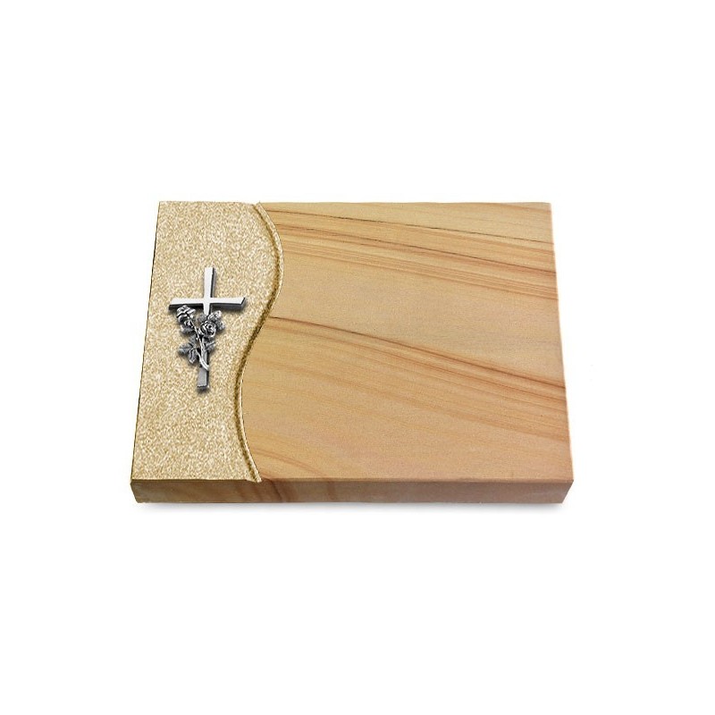 Grabtafel Woodland Wave Kreuz/Rose (Alu)