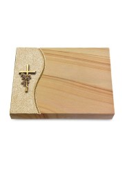 Grabtafel Woodland Wave Kreuz/Rose (Bronze)