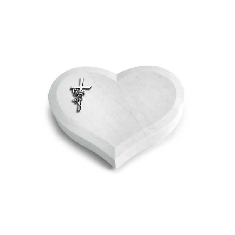 Grabstein Coeur/Omega Marmor Kreuz/Rose (Alu)