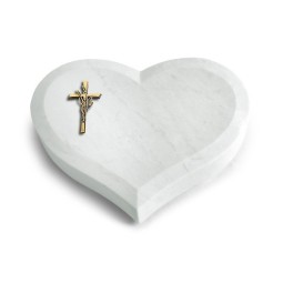 Grabstein Coeur/Omega Marmor Kreuz/Ähren (Bronze)