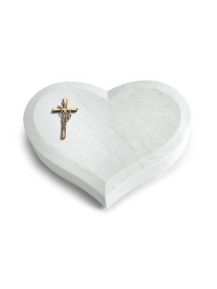 Grabstein Coeur/Omega Marmor Kreuz/Ähren (Bronze)