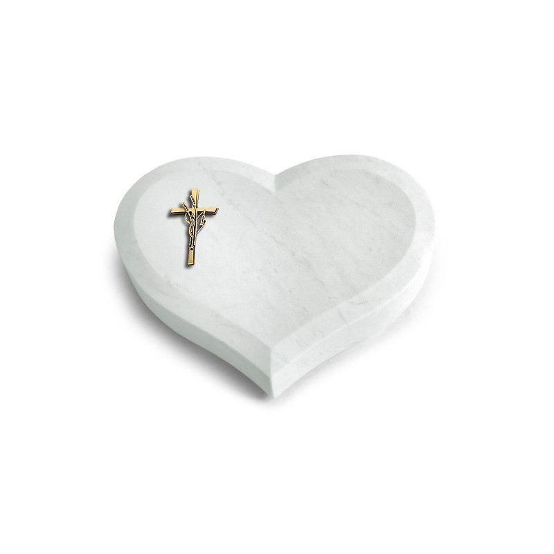 Grabstein Coeur/Omega Marmor Kreuz/Ähren (Bronze)