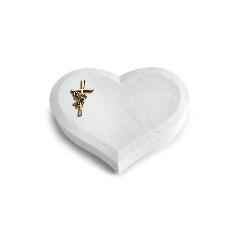 Grabstein Coeur/Omega Marmor Kreuz/Rose (Bronze)