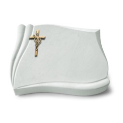 Grabstein Memory/Omega Marmor Kreuz/Ähren (Bronze)