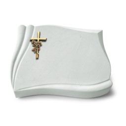 Grabstein Memory/Omega Marmor Kreuz/Rose (Bronze)