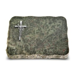 Grabplatte Tropical Green Pure Kreuz/Ähren (Alu)