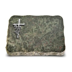 Grabplatte Tropical Green Pure Kreuz/Rose (Alu)