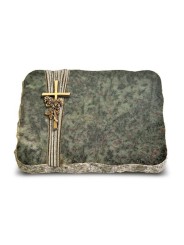 Grabplatte Tropical Green Strikt Kreuz/Rosen (Bronze)