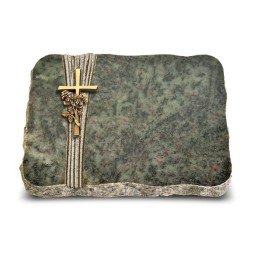 Grabplatte Tropical Green Strikt Kreuz/Rosen (Bronze)