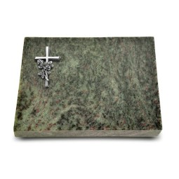 Grabtafel Tropical Green Pure Kreuz/Rose (Alu)